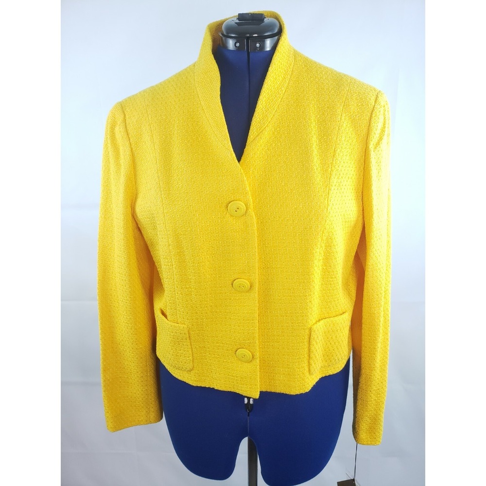 NWT Bergamo By EBI women's Lined Yellow Tweed Jacket size 18 V37